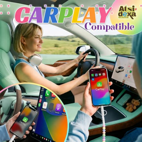 Image of 4-in-1 Beaded Charging Cable, MFi Certified, Works with CarPlay, 3.3FT 60W Fast Charger Cord for iPhone 17 /16 /15 /14 /13 /12 /11, iPad, Samsung, Android and More (Rainbow Stripes)