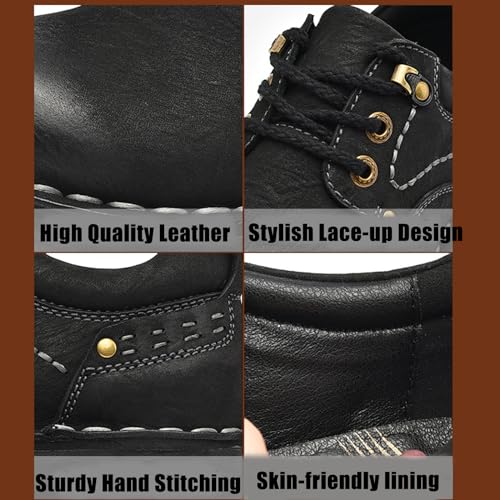 Men's Genuine Leather Lace-up Casual Oxfords,Fashion Round Toe Slip-on Business Dress Loafers,Comfortable Non-Slip Formal Work Shoes3