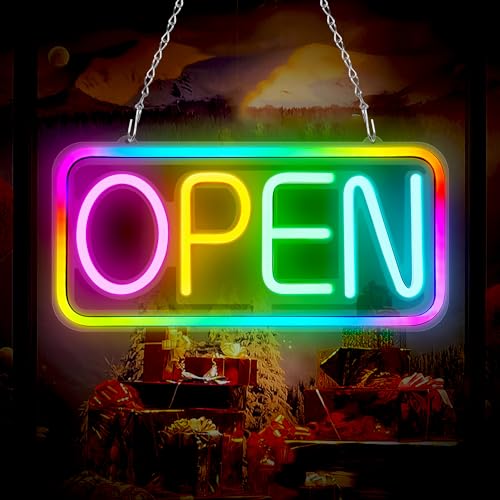 Letrero abierto de neón con brillo ajustable RGB y cambio de color automático