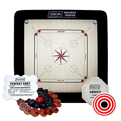 Bulldog Fighter Carrom Board 28mm Fast English Birch Ply Best Carrom Board ( Includes Perfect Shot Coin Set and Genius Striker )_2,for 3 YEARS AND UP