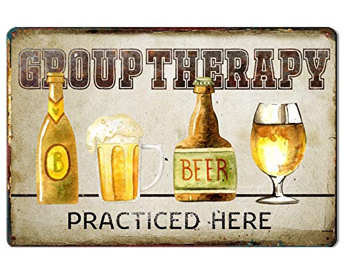 GSS Designs Retro Vintage Metal Tin Sign (12x8Inch) Wall Plaque Poster Wall Home Decor Group Therapy Practiced Here (MST-008)