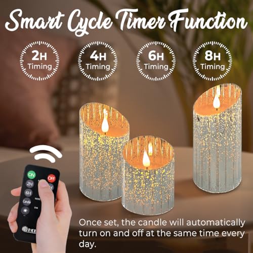Image of LEDHOLYT Rechargeable Flameless Candle, Flickering LED Pillar Glass Fake Candle with Remote and Timer, Built-in Battery Real Wax Electronic Candle for Room Decoration, Set of 3