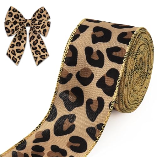 2.5 Inch 10 Yards Leopard Print Ribbons for Crafting Brown Black Burlap Ribbon Hunting Theme Ribbons Retro Craft Ribbon for Gift Wrapping Birthday Baby Shower Decorations