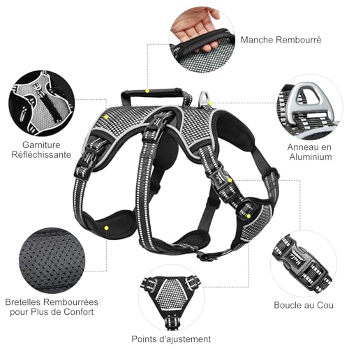 Image of HEELE Dog Harness, Escape Proof Dog Harness, Release on Neck, No Pull Reflective Adjustable Vest with Durable Handle, Dog Harness for Outdoor Training Walking, Dog Harness for Small /Active Dogs, S