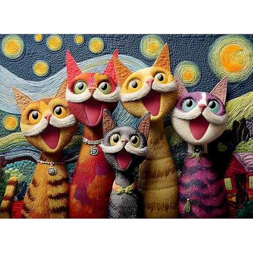 Rompecabezas para adultos de 500 piezas: Gatos y Noche Estrellada, diseño Chorale, tamaño 20,47 x 14,96 pulgadas, con póster 1:1 y letras en el reverso