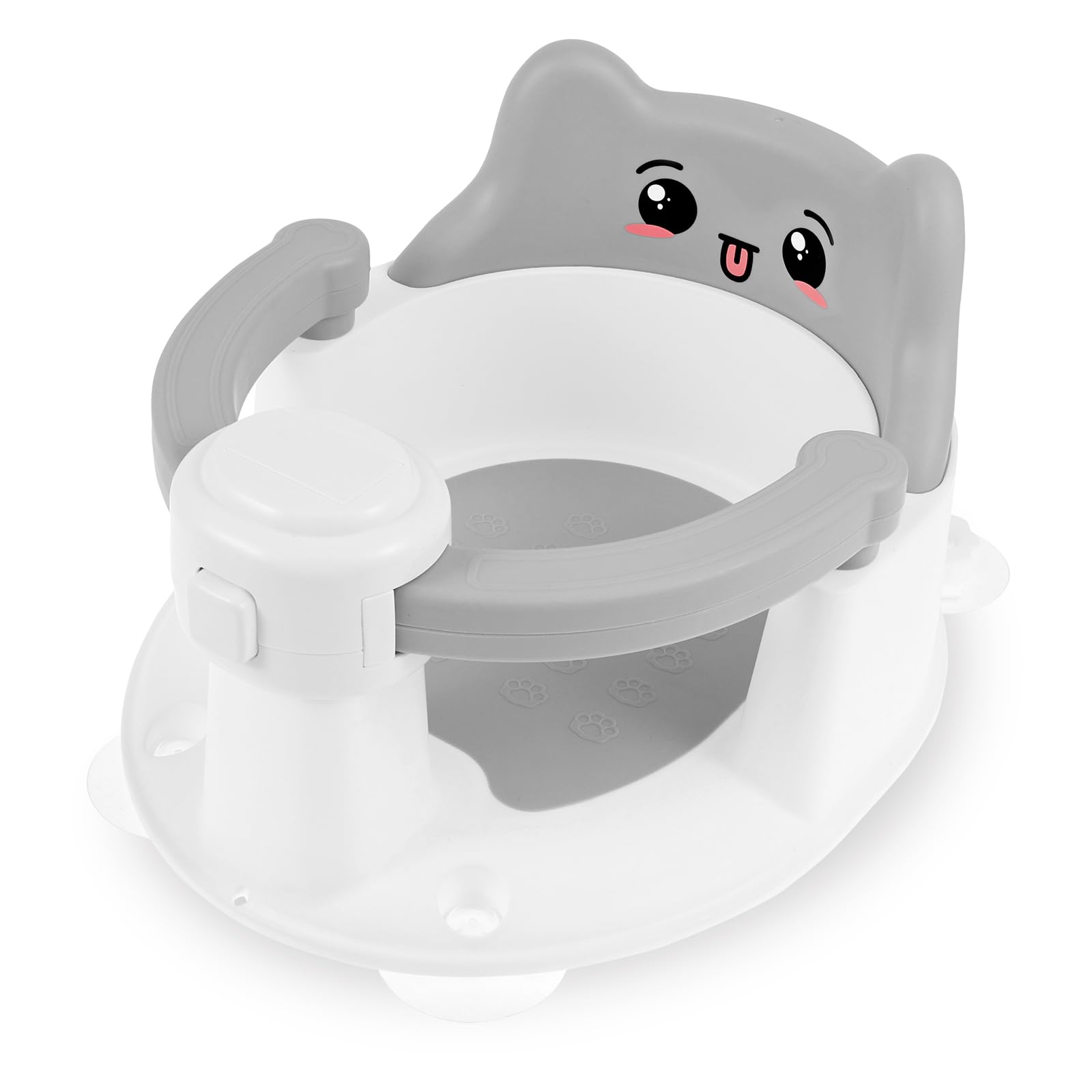 Non-Slip Baby Bathtub Seat with 4 Suction Cups, Sit Up Baby Bath Chair from 6 to 24 Months, Infant Bath Tub Chairs, Stable Secure Toddler Bath Chair for Daily Baby Bathing (Grey Playful)