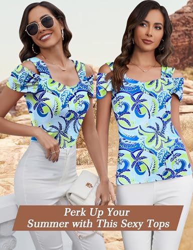 Image of Blingfit Cold Shoulder Tops Summer Tunic Shirts for Women T Shirts V Neck Short Sleeve Casual Tees Blouses 2026