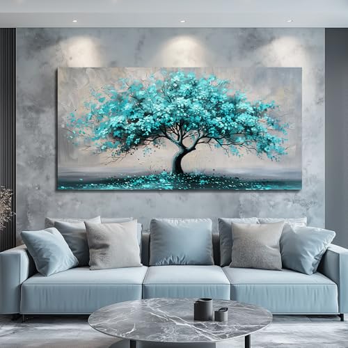 KELIYUAN Canvas Wall Art For Living Room Framed Wall Decor For Bedroom Modern Office Decorations Paintings Blue Green Tree Pictures Artwork Wall Prints Room Home Decor Aesthetic 20"x40"