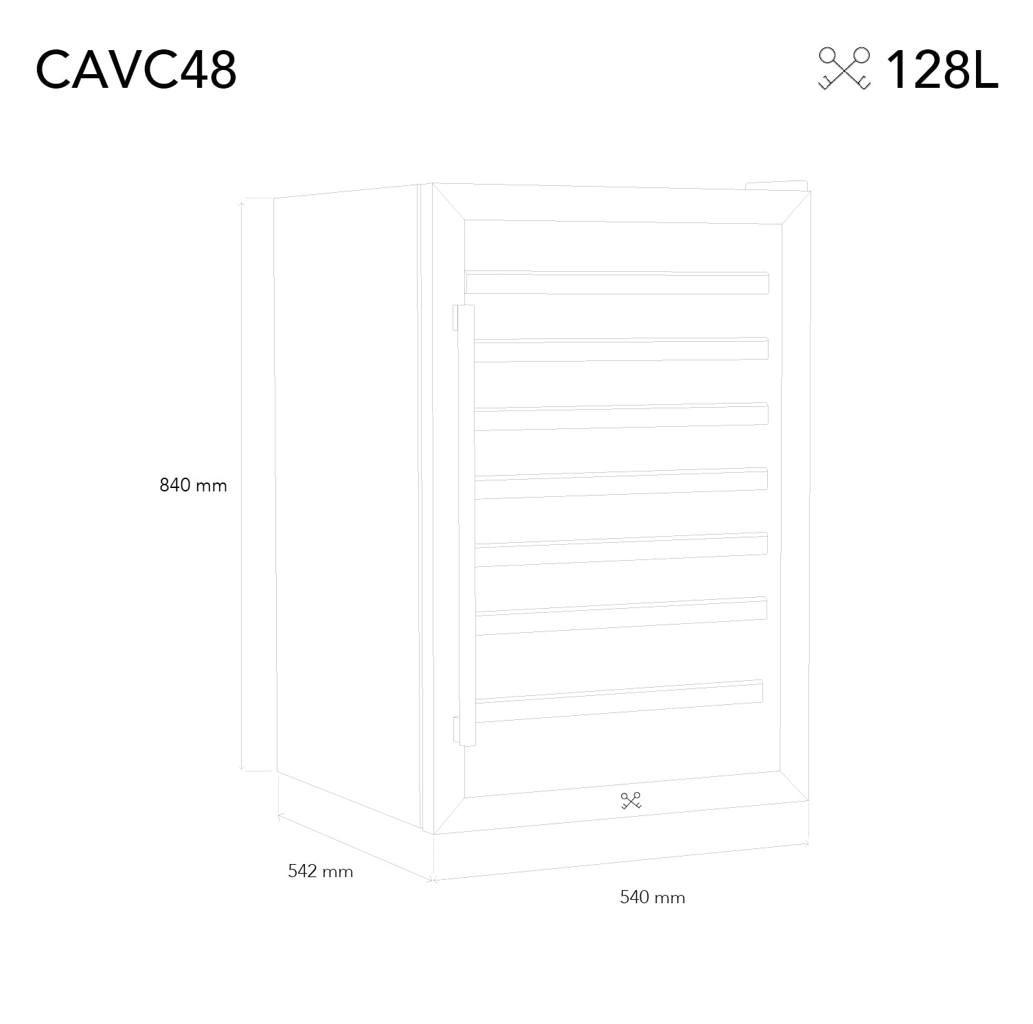 LES PETITS CHAMPS Cantinetta per vino CAVC48, 48 bottiglie, 128L, 6 ripiani in legno, temperatura regolabile da 4 a 18°C, raffreddamento termodinamico, design elegante, luce LED, vetro anti-UV