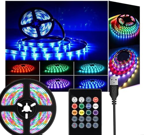Amazon.com: 6.5ft 5V RGB 5050 LED Strip Light with Music sync, USB ...