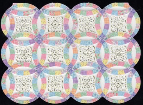 Image of Poster Foundry Set of 3 - Wedding Ring Quilt Boxed Note Cards by Carol Wilson. 10 embossed 4x5 Die-Cut Notecards and Matching Envelopes in Decorative Gift Box with Magnetic Flap. NCP2257