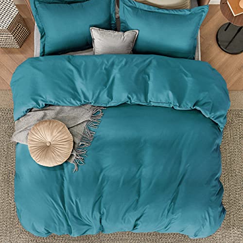 Image of Bedsure Duvet Cover Full Size - Soft Double Brushed Bedding Set for Kids & Adults, Zipper Closure, 3 Pieces, 1 Duvet Cover (80 inchx90 inch) & 2 Pillow Shams, NO Comforter, Teal