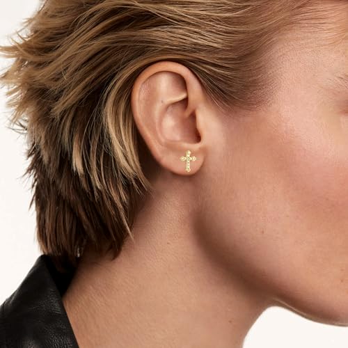 Gold Cross Earrings 14K Real Gold Filled Plated Trendy Dainty Cute Cubic Zirconia Screw Back Nickel Free Small Stud Earrings for Women Men4
