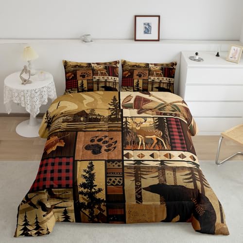 Feelyou Boys Girls Bear Wild Animal Comforter Set King Size, Cute Deer Bedding Set Kids Western Farmhouse Comforter Rustic Cabin Teens Duvet Set Bedroom Decor Microfiber Bed Set