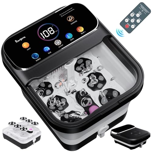 Foot Spa Electric Rotary Massage, with Touchscreen Pro Color Display, Collapsible Foot Bath with Heat, Bubble,Remote Control, Temp Control, and 24 Motorized Shiatsu Massage Balls (Black)