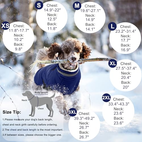 Image of Dogcheer Dog Warm Coat, Waterproof Dog Jacket with Harness - Blue,XL | Reflective Adjustable Puppy Winter Coat with Zipper, Christmas Dog Puffer Jacket, Fleece Cold Weather Coats for Large Dogs