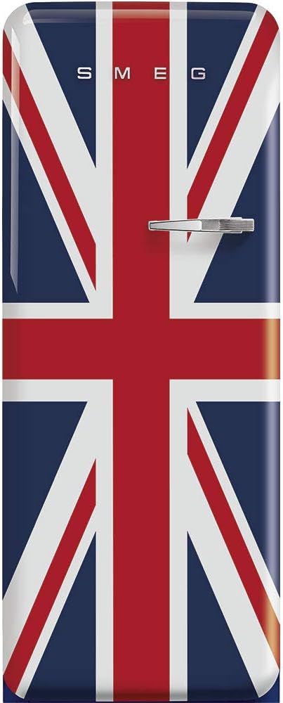 Smeg FAB28 50's Retro Style Aesthetic Top Freezer Refrigerator with 9.93 Cu Total Capacity, Multiflow Cooling System, Adjustable Glass Shelves 24-Inches, Union Jack Left Hand Hinge Made In Italy