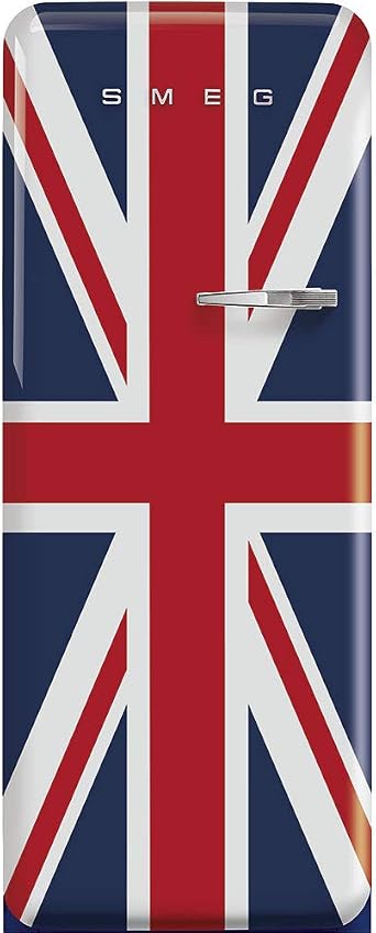 Smeg FAB28 50s Retro Style Aesthetic Top Freezer Refrigerator with 9.93 Cu Total Capacity, Multiflow Cooling System, Adjustable Glass Shelves 24-Inches, Union Jack Left Hand Hinge Made In Italy