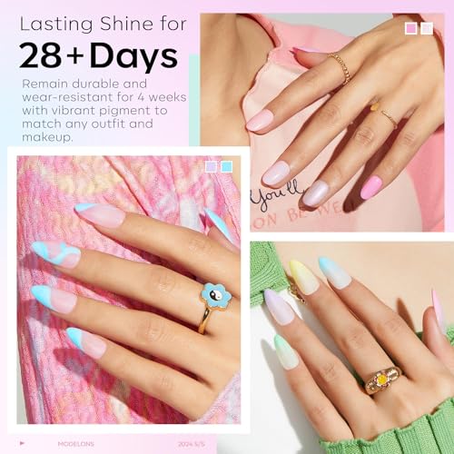 Image of modelones 32 PCS Spring Gel Nail Polish Set, 28 Colors Pastel Gel Polish with No Wipe Base Coat, Glitter & Glossy & Matte Top Coat Maracon Colors Soak Off LED Nail Art Kit