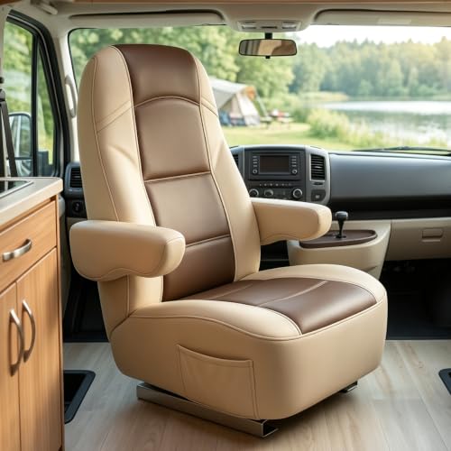 BeadChica Upgraded RV Seat Covers for Captains Chairs Motorhome Camper Trailer Truck Seat Covers for Class-A RV Seat with Leather Arm Rest Covers (2 Pack)