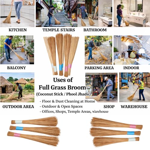 Image of PlantaZee Coconut Fiber Broomstick for Wet Floor, Garden, Outdoor Cleaning Brooms Pack of 3
