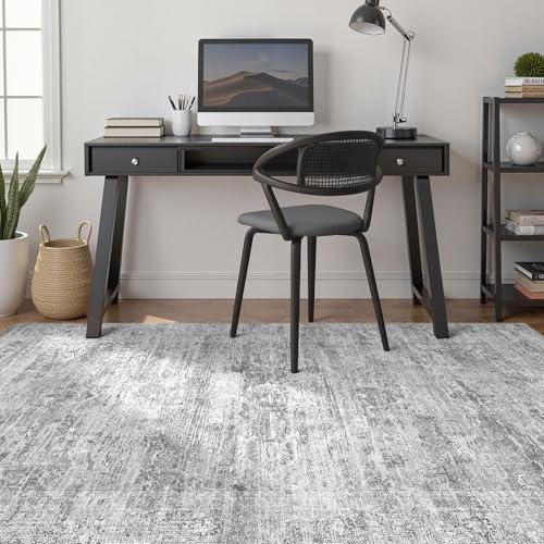 Grey Rug 9x12 Area Rug: Washable Boho Large Vintage Neutral Soft Rugs Stain Resistant Farmhouse Non-Slip Indoor Floor Carpet for Living Room Bedroom Playroom Office Dining Room Apartment Dorm