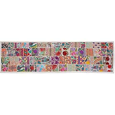 rajwada-fashion Handmade Table Runner Indian Design Embroided Cotton Ethnic Runner Indian Patchwork Table and Home Decor for Every Occasion (White) (60X15) Cover