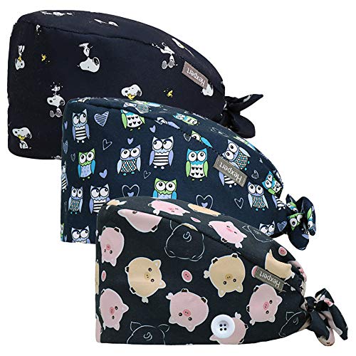 CHUANGLI 3Pcs Gourd-Shaped Working Caps with Upgrade Sweatband Adjustable Bouffant Hats Headwear - Women/Men
