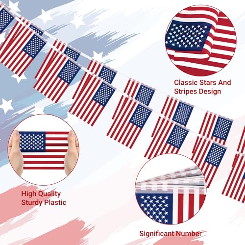 Image of 52FT 4th of July Decorations Outdoor, 50 PCS Fourth of July Banner, 5.5 x 8.2 Inches American String Flag Banner for Patriotic Independence Day Fourth of July Accessories Party Home Patio Decor