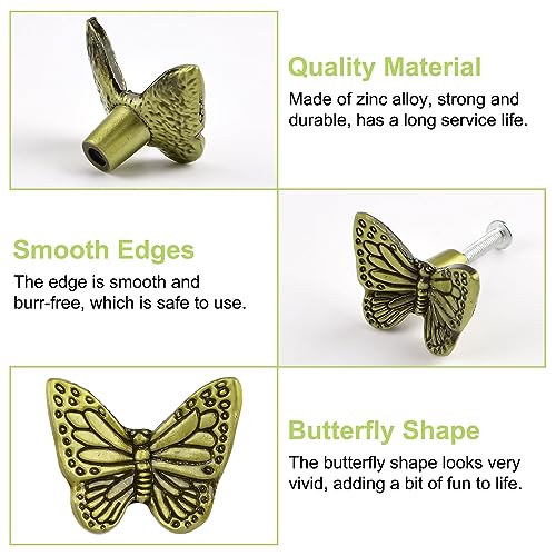 UFURMATE Drawer Knobs, 6Pcs Zinc Alloy Pulls Handles Antique Furniture Cabinet Knobs with Screws for Drawer Cupboard (Bronze Butterfly) - Image 4