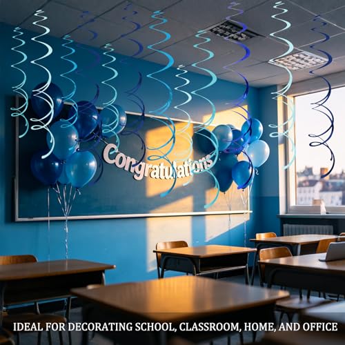 Image of 40Pcs Blue Hanging Swirls Party Decorations Plastic Spirals Streamers Foil Ceiling Decor for Birthday Baby Shower Blue-Themed Parties Office Classroom Home, 5 Colors