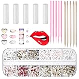 Sosation 377 Pcs 4 Shapes Tooth Gem Kit Jewelry DIY Crystal Tooth Gems Professional Fashionable Artificial Crystal Reflective Ornaments Shining Teeth for Birthday Party Decor