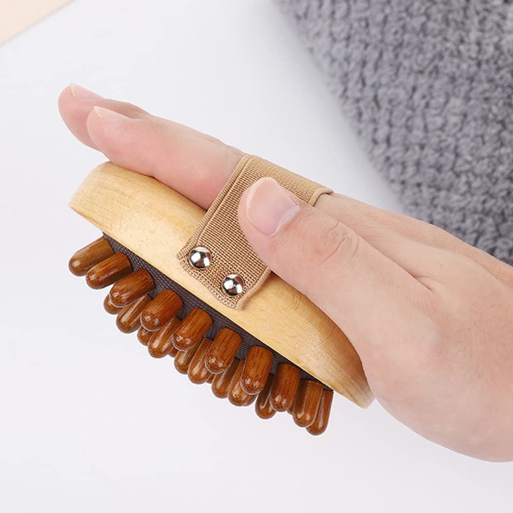 BoAn Juego de 2 cepillos de ducha – Cepillo de masaje de madera natural para piel seca, drenaje linfático y cuidado de la celulitis, cepillo corporal exfoliante y tratamiento de celulitis