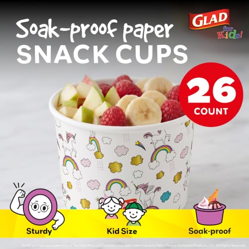 Glad for Kids Unicorn Disposable Paper Snack Bowls, 6 Oz, 26 Count | Fun kid-friendly design, for ice cream, fruit, and snacks, disposable, lids not included, party-ready - image 2
