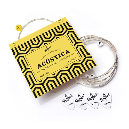 BELFORT Juego de Cuerdas Guitarra Acstica de Fsforo/Bronce - Cuerdas de guitarra acustica - BONUS: 4 pas + Escuela de Guitarra (ebook)