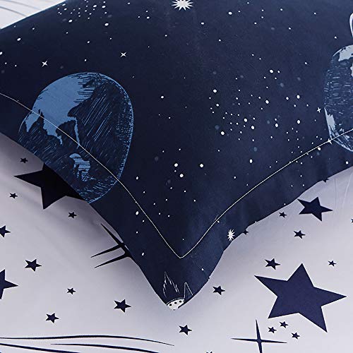 Omela Bettwäsche Planeten 135x200 Kinder Jungen Sterne Weltraum Universum Blau Weiß Wendemotiv Kinderbettwäsche Set Bettbezug und Kissenbezug 80x80 cm Reißverschluss - Image 7