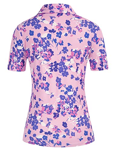 Jack Smith Women's Golf Shirt Short Sleeve Polo Shirt Moisture Wicking Quick Dry Golf Polo Shirt Equestrian Shirts Pink-Floral L #TOP2