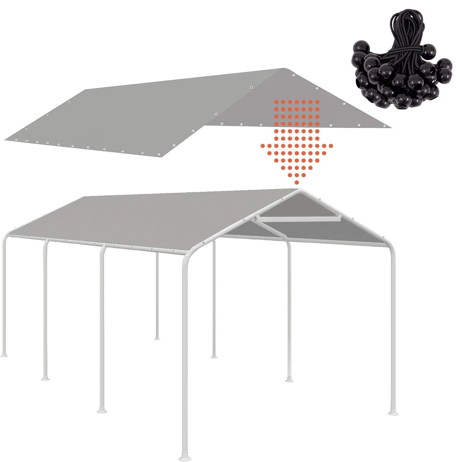 Thanaddo 10 x 20 Ft Carport Replacement Canopy Cover Garage Top Tent Shelter Tarp with Free 44 Ball Bungee Cords, Grey