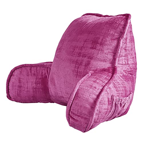 Bytide Art Velvet Assembly Needed Diy Backrest Reading Bed Rest Pillow With Arms And Pockets For Sitting In Bed Couch Sofa, Removable Cover And Filling Seprated, 20" X 18" X17", Rose Red #TOP18