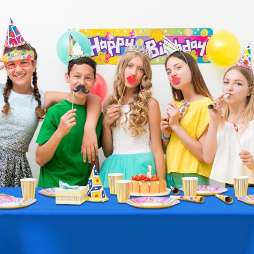 CXPSINC 54 Inch X 300 Feet Plastic Table Cover Roll Disposable Tablecloth with Slide Cutter for All Type/Shape Tables | Picnic, Party, Banquet, Birthdays, Weddings (Blue, 300 Feet) - Image 3