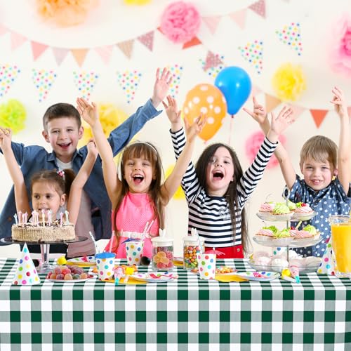 Image of WNINK 4 Pack Green and White Checkered Rectangular Plastic Tablecloths, Green Gingham Waterproof Disposable Table Covers 54 inch x 108 inch for Birthday, Wedding, Outdoor Picnic Camping Parties