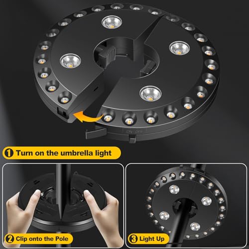 Luz de Paraguas para Patio, 28 Luces LED, 200 Lumens 3 Modos de Iluminación Inalámbrica 4 x AA Funciona con Pilas, Luz de Paraguas para Tiendas de Camping, Uso al Aire Libre - imagen 5