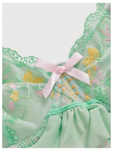 Image of MakeMeChic Women's Plus Size Lingerie Sets Contrast Lace Cut Out Wireless Bra and Panty Set