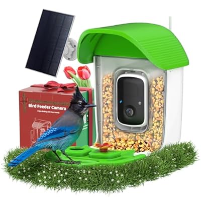VIZIUUY Smart Bird Feeder with Camera Solar Powered, AI Identify 11000+ Birds Species,2K Video Bird Feeder for Outdoors Garden,1L Large Capacity, for Birdlover,Green