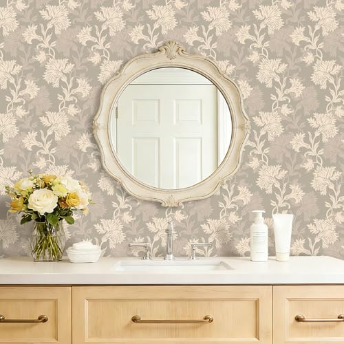 Papel Pintado Autoadhesivo Flores Vintage LaCheery Color Beige Crema 44.5cm x 700cm para Pared 6