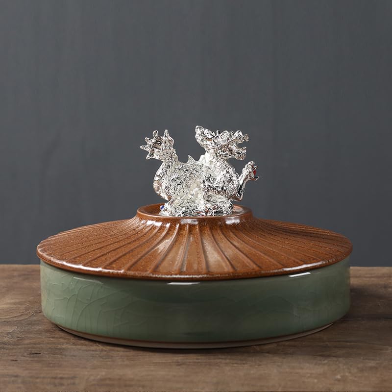 Kanister do herbaty Szklanki do herbaty z możliwością układania w stos ze srebrną wkładką i pokrywką i uchwytem do noszenia. Ceramiczny słoik do przechowywania herbaty Wake Herbata (zielony)
