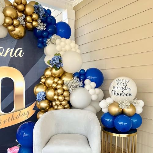 Image of YMSZ Blue and Gold Balloons Set, 67pcs 12 Inch Royal Blue Gold White Balloons for Birthday, Graduation, Baby Shower Decorations