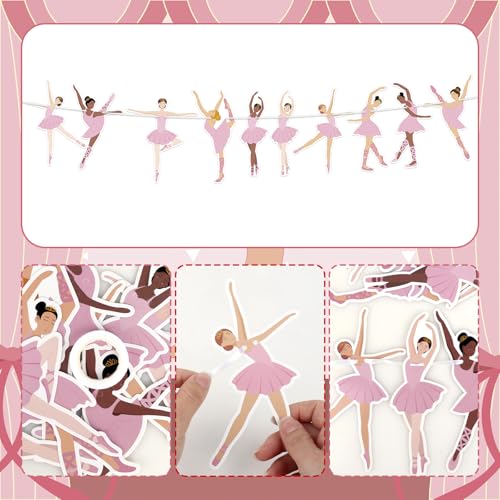 Image of Hooqict Happy Birthday Banner Ballerina Birthday Party Decorations Ballerina Dancer Party Banner Garland Sign for Girls Women Pink Ballet Party Decorations Supplies