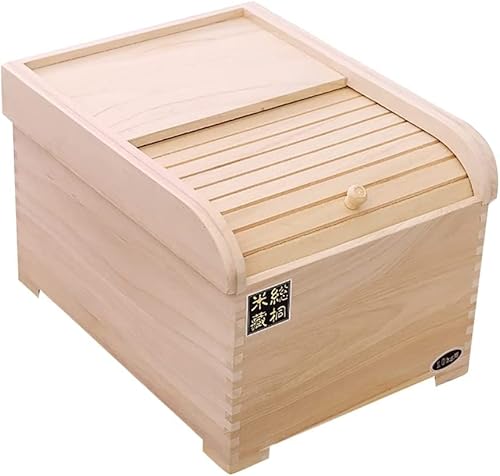 米びつ 桐 木製 米容器 保存容器 米櫃 枡付き 密閉 防虫 防湿 (A,15KG)