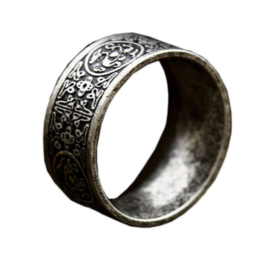 PAMTIER Men's Stainless Steel Ring Ancient 4 Guardian Beast, Dragon, White Tiger, Suzaku, Basalt Carved